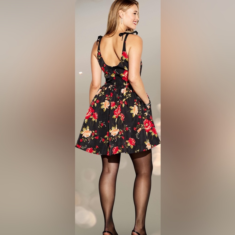 NWTS🌹THE OCCASION XL🌹BLACK ROSE TAFFETA FIT & FLARE SWING DRESS BACK ZIP CLOSURE - Picture 10 of 16